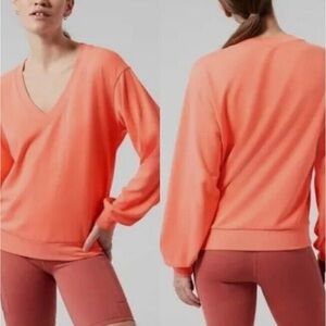 Athleta Orange V-Neck Sweater Relaxed Fit